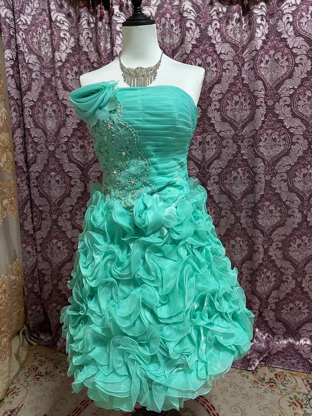 Green/Blue Beaded Princess Tulle Short Homecoming Ball Gown gh4642