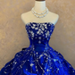 girlhomeshops-Royal Blue Gradient Satin Strapless Rhinestone-Embellished Floor-Length Court-Style Gown gh6367