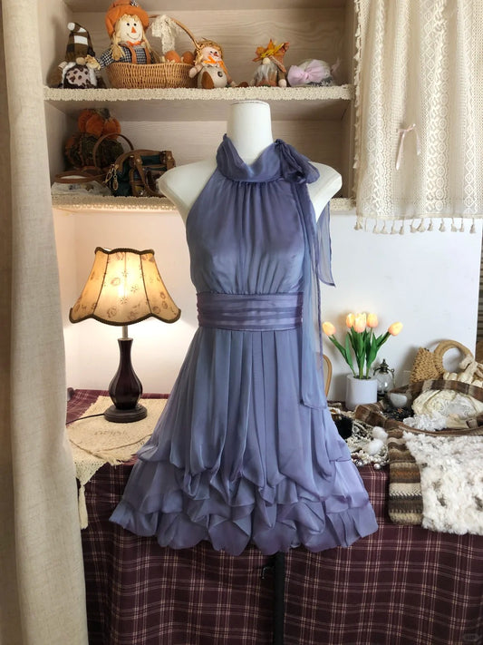 Purple suspenders cute sweet short chiffon homecoming dress prom dress evening dress party dress gh4174