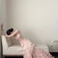 Pink Delicate Floral Long Chiffon Evening Gown Fairy Gown gh6759