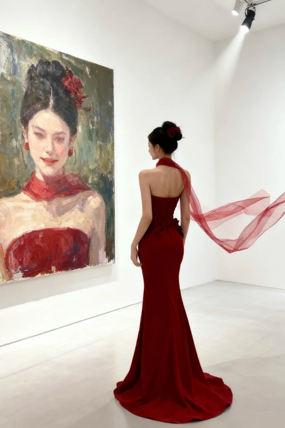 girlhomeshops - Robe de bal moulante en satin rouge à fleurs, longueur ras du sol, gh5960