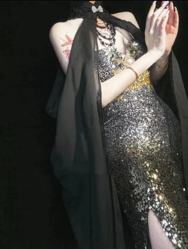 Robe de soirée longue en satin bleu, magnifique et exquise, avec perles, gh4503