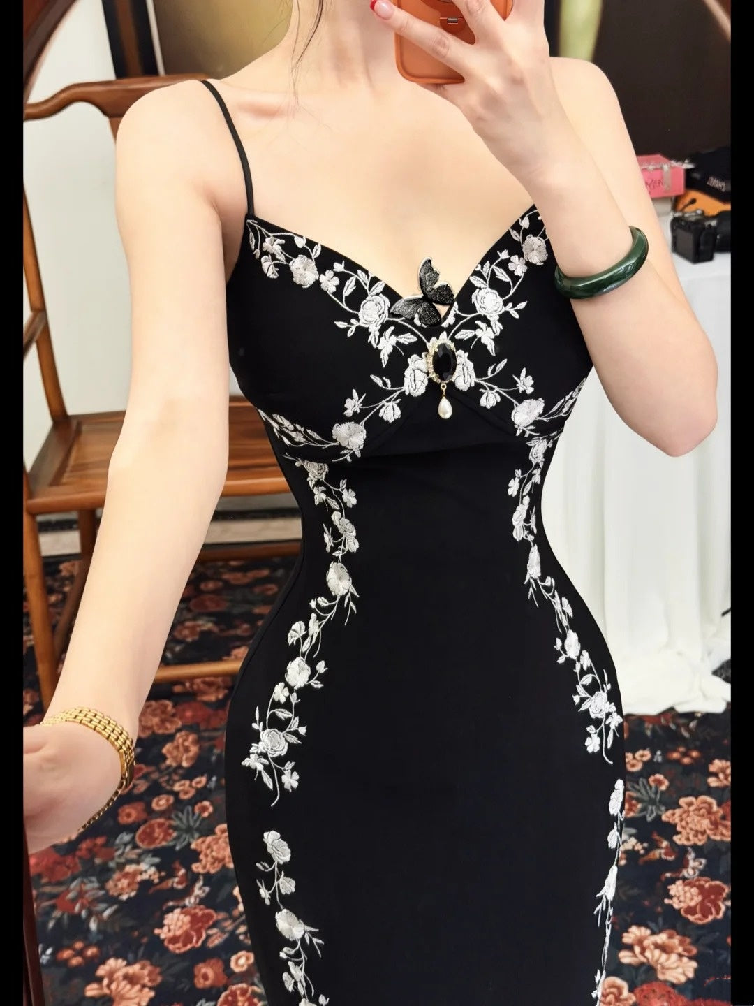 Vintage Lady Style Maxi Ankle-Length Embroidered Camisole Gown - Slim Elegant Dress for Dinner Party & Evening Events gh6486