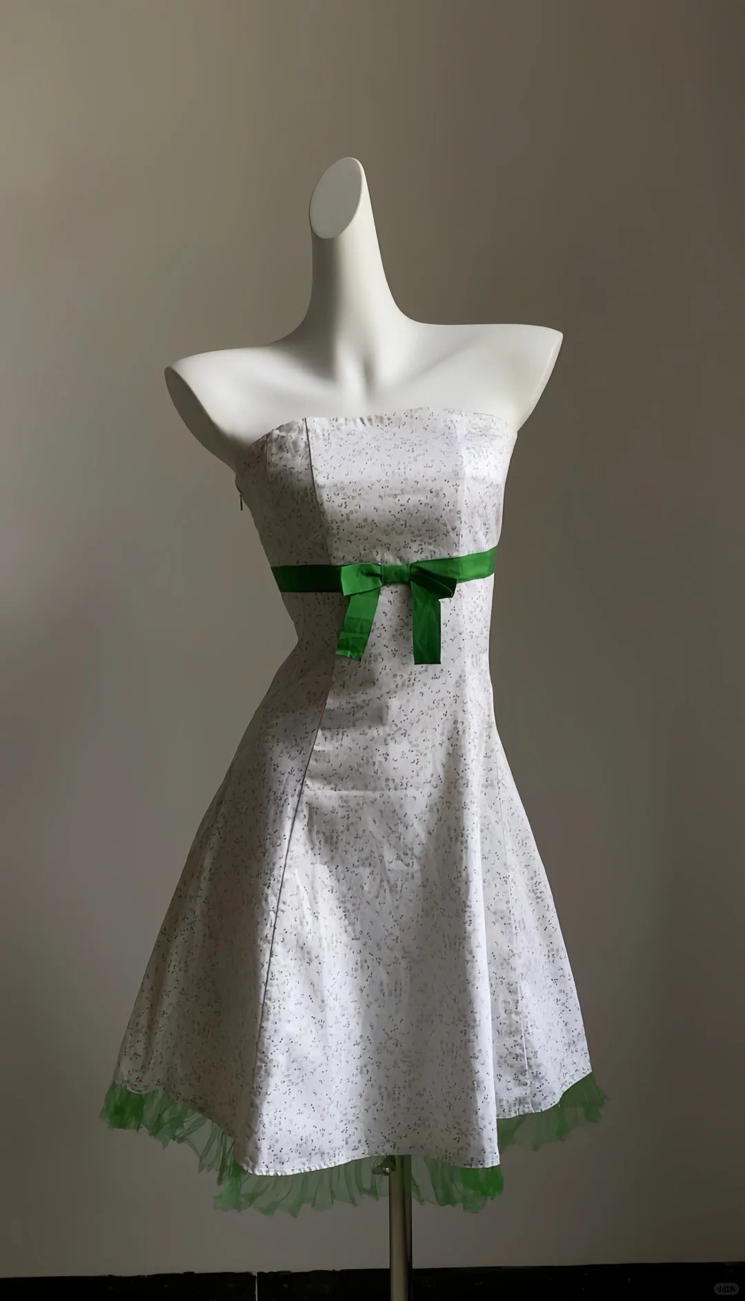 Girlhomeshops-White Floral Vintage Green Bow Short Satin Homecoming Dress Birthday Dress gh5361