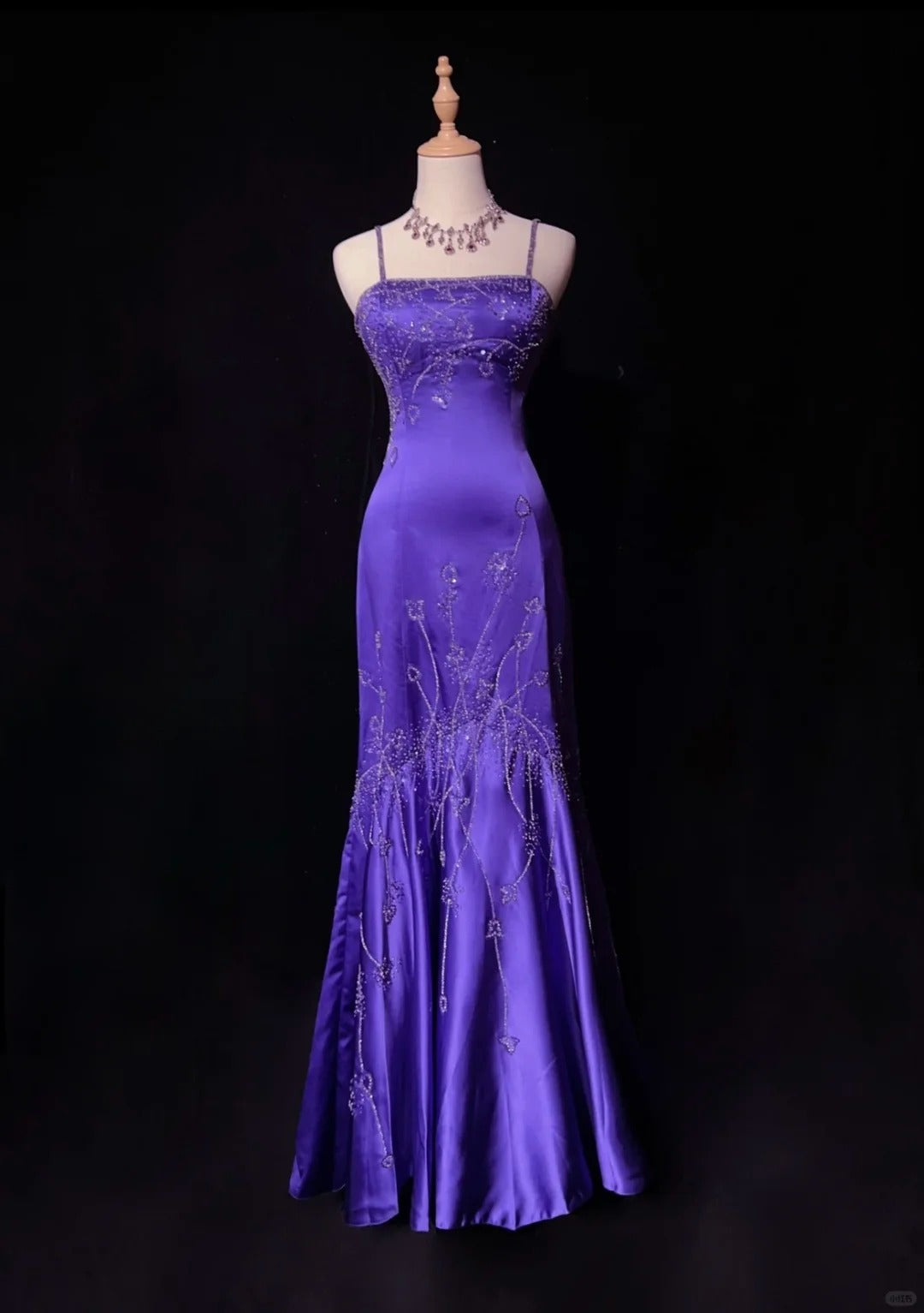 Purple Gorgeous Vintage God Shining Elegant Exquisite Rhinestone Beaded Satin Long Floor Length Slim Fairy Ball Gown Evening Dress Party Dress Prom Dress gh3853