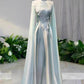Girlhomeshops-Light green floral bead long satin ball gown Prom dress ceremonial dress long sleeved gh5309