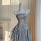 Silver shiny niche vintage dress short sequin homecoming dress birthday cocktail party dress gh4306