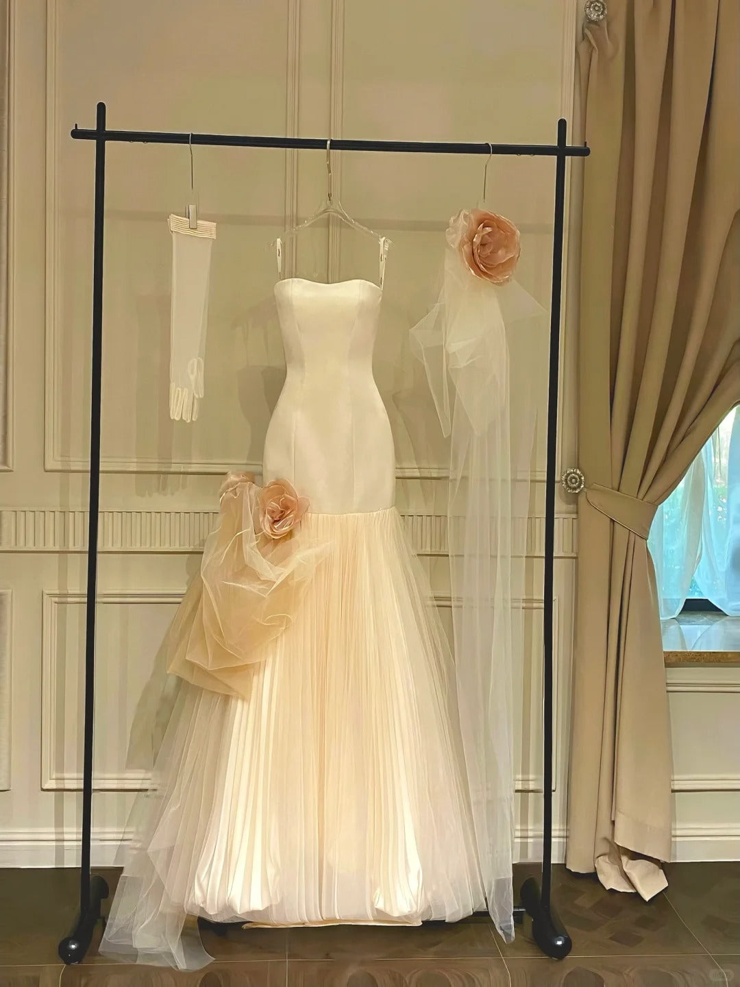 Girlhomeshops-Beautiful mermaid wedding dress floral long elegant tulle wedding dress prom dress gh5437