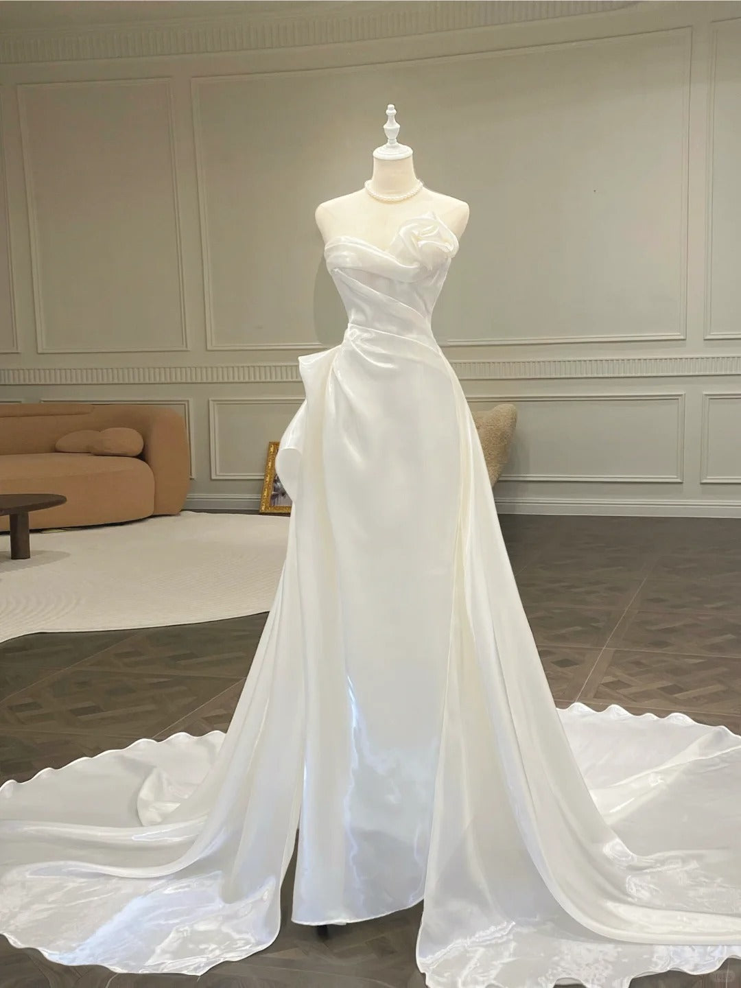 Girlhomeshops--Satin wedding dress white tube top fairy long wedding dress prom dress gh5442
