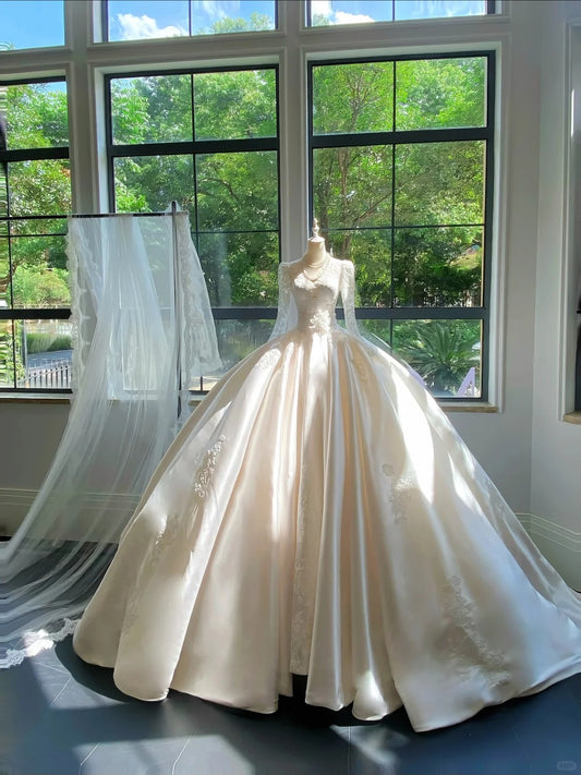 Girlhomeshops--💕Robe de mariée blanche à manches longues en tulle et dentelle exquise gh5444