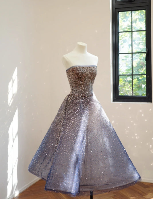 Girlhomeshops-Blue Sparkle Gradient Short/Mid-Length Sequined Homecoming Dress Prom Dress gh5064