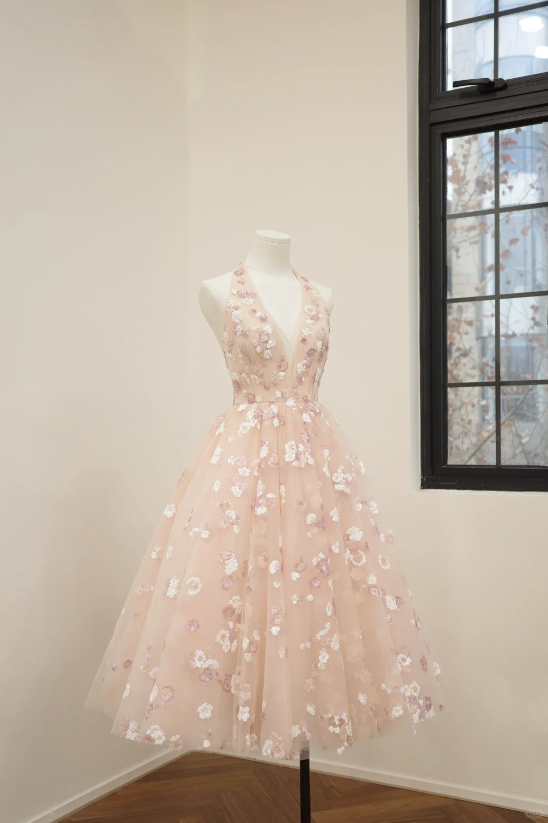Girlhomeshops-Pink floral fashion long tulle sequin homecoming dress birthday dress Prom dress evening dress gh5071