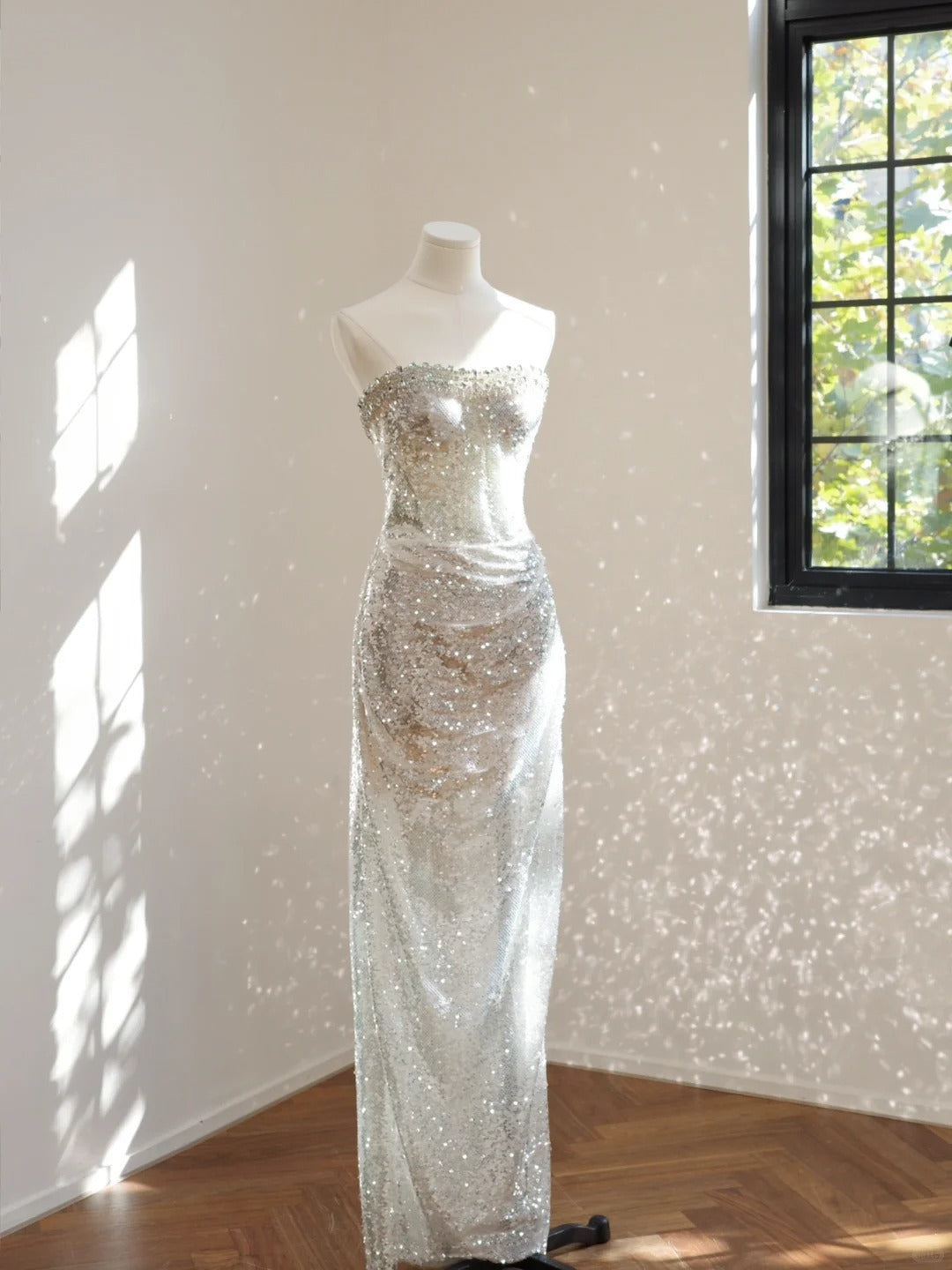 Girlhomeshops-Silver luxury gorgeous crystal sequins shiny long Prom dress evening dress gh5066