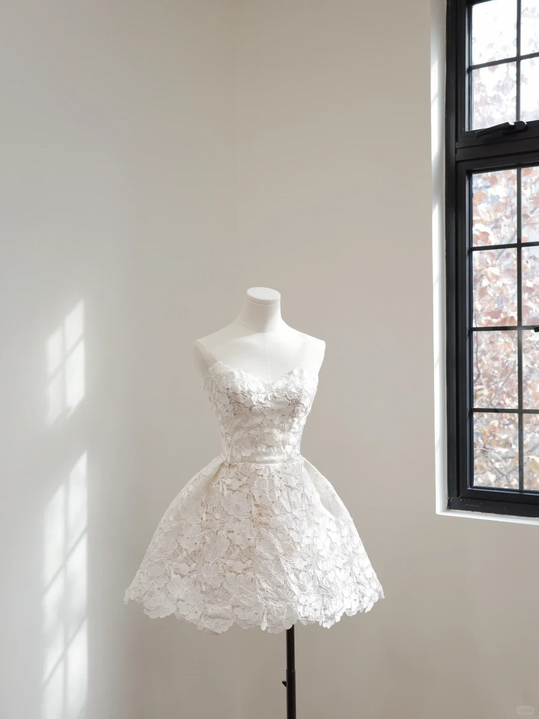 Girlhomeshops-White Floral Lace Short Homecoming Dress Birthday Party Dress gh5068