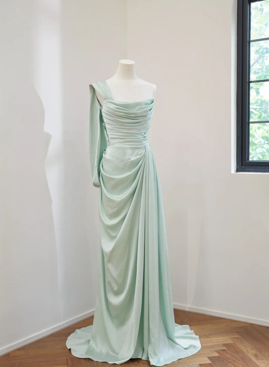 Girlhomeshops-Mint Green Simple Fashion Long Satin Prom Dress Evening Dress Party Dress Bridesmaid Dresses gh5054