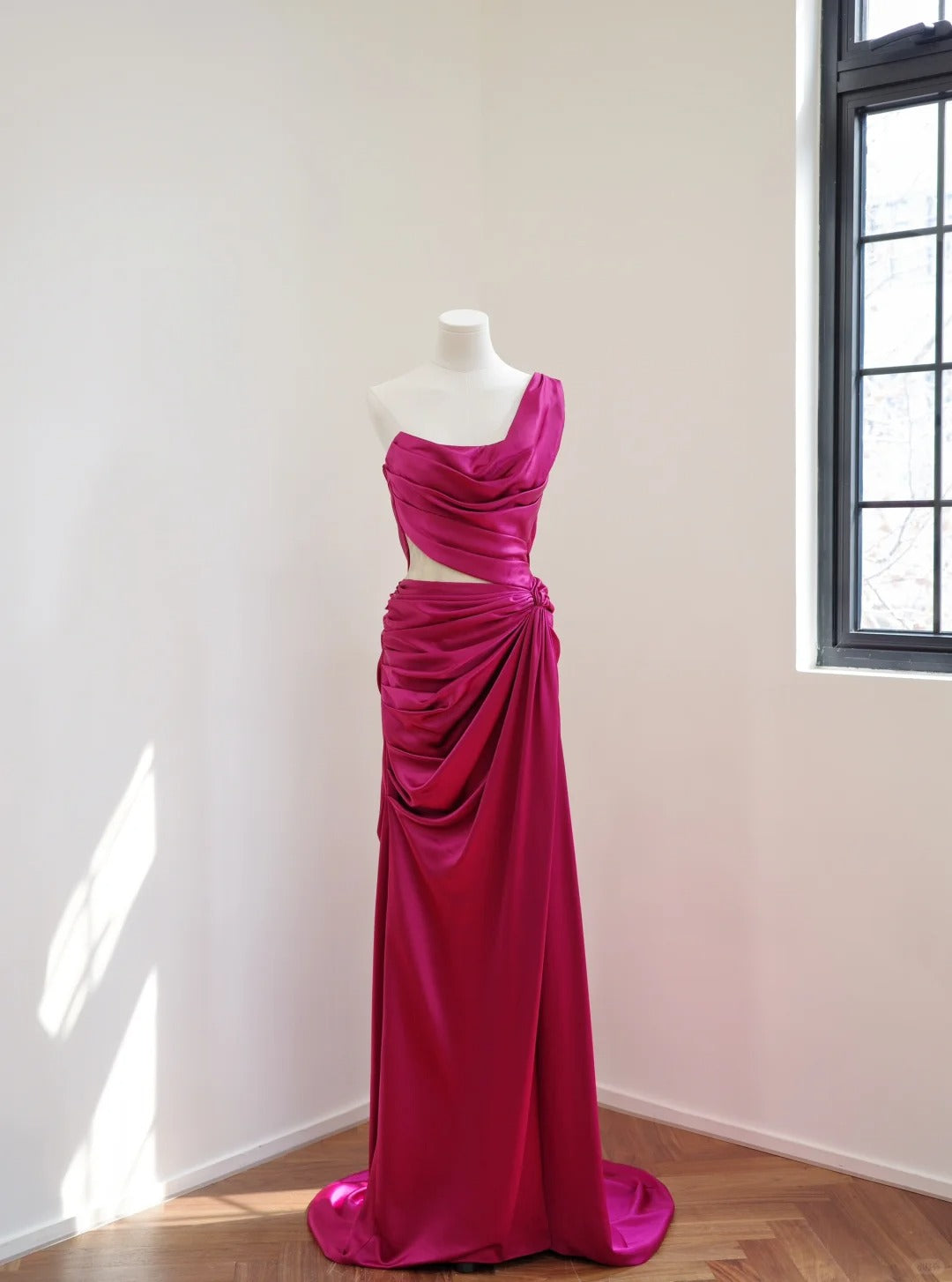 Girlhomeshops-Dark pink stylish and elegant long satin Prom dress evening dress gh5065
