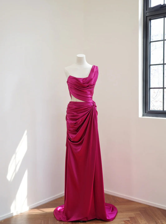 Girlhomeshops-Dark pink stylish and elegant long satin Prom dress evening dress gh5065