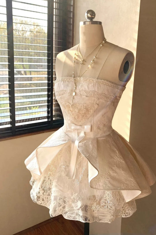 girlhomeshops-Strapless exquisite lace princess homecoming dress tulle gh5741