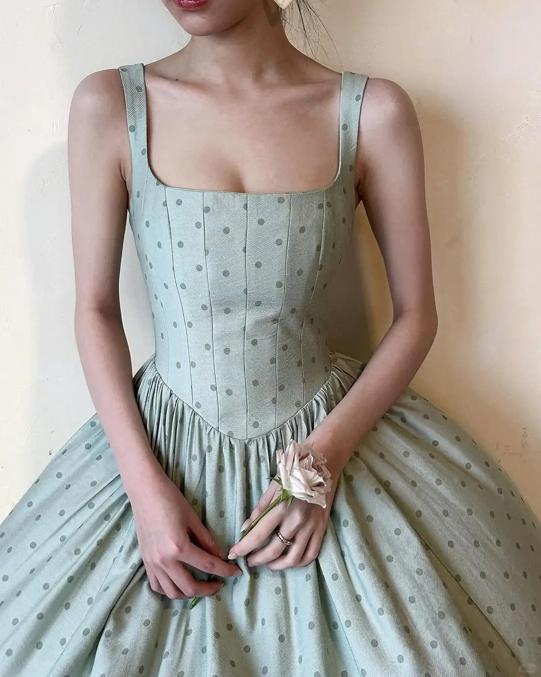 girlhomeshops--Green Simple And Elegant Polka Dot Long Formal Prom Dress gh5608