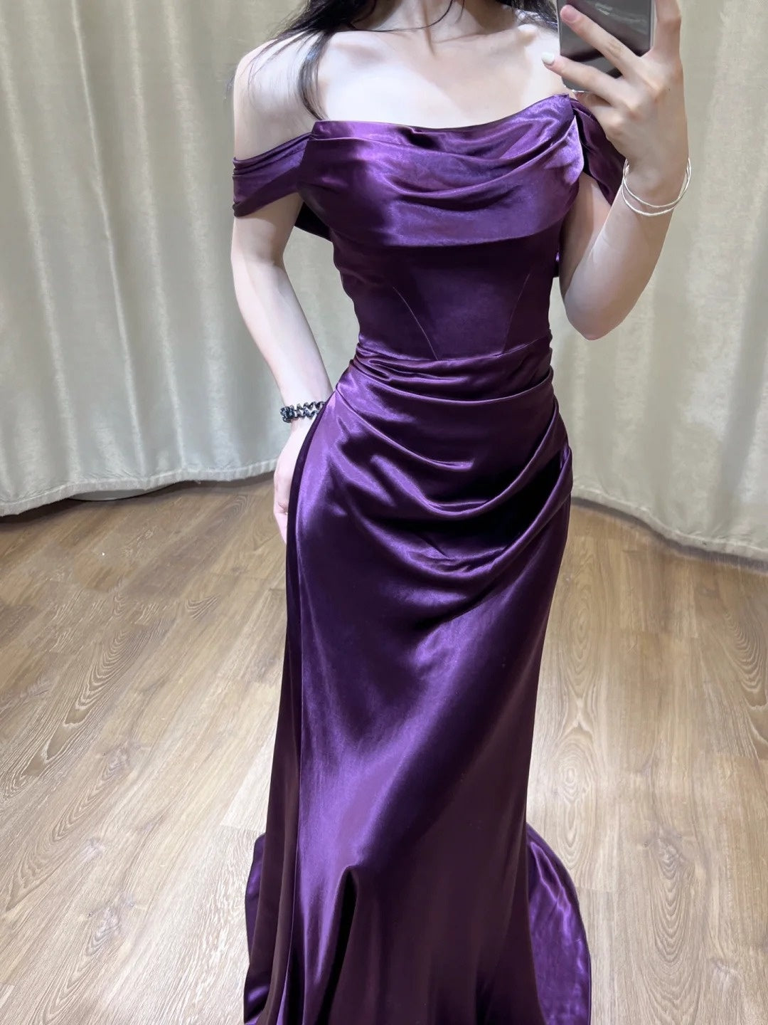 Purple Beautiful Elegant Satin Long Slim Floor Length Ball Gown Evening Dress Prom Dress gh4203
