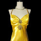 Yellow Fashion Elegant V-neck Exquisite Gem Long Mermaid Slim Fishtail Skirt Satin Floor Length Train Ball Gown Evening Gown Party Gown Prom Dress gh3820