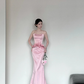 Pink Fashion Elegant Exquisite Floral Long Satin Corset Mermaid Slim Floor Length Train Ball Gown Evening Dress Party Dress Prom Dress gh3731