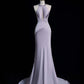 Robe de soirée longue et élégante en satin violet, longueur au sol, gh4293