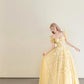 girlhomeshops-Vintage Goose Yellow Puff Sleeve Sequin Swing Court Style Evening Gown gh6028