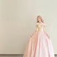 girlhomeshops-Vintage Pink-Gold Contrast Off-Shoulder Court Style Evening Gown gh6027