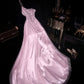 Pink One Shoulder Fashion Sparkling Elegant Beaded Long Tulle Ball Gown Evening Dress  gh4387