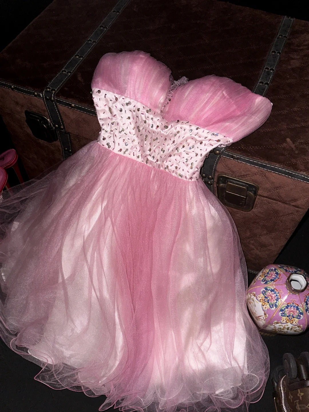 Pink Homecoming Dress Gorgeous Beaded Short Tulle Ball Gown Evening Dress gh4418