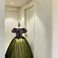 Olive Green Satin Off-the-shoulder Victorian Ball Gown: Satin Fabric, Velvet Floral Trim, Star-patterned Lace, Retro Ballgown Silhouette, Ball Formal Dress gh6734