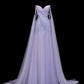 Märchenhaft luxuriöses, verträumtes Abendkleid im hellvioletten Tüll-Stil mit trägerloser Schleppe – Sternenlicht-Thema, Dinner- und Ballkleid gh6562