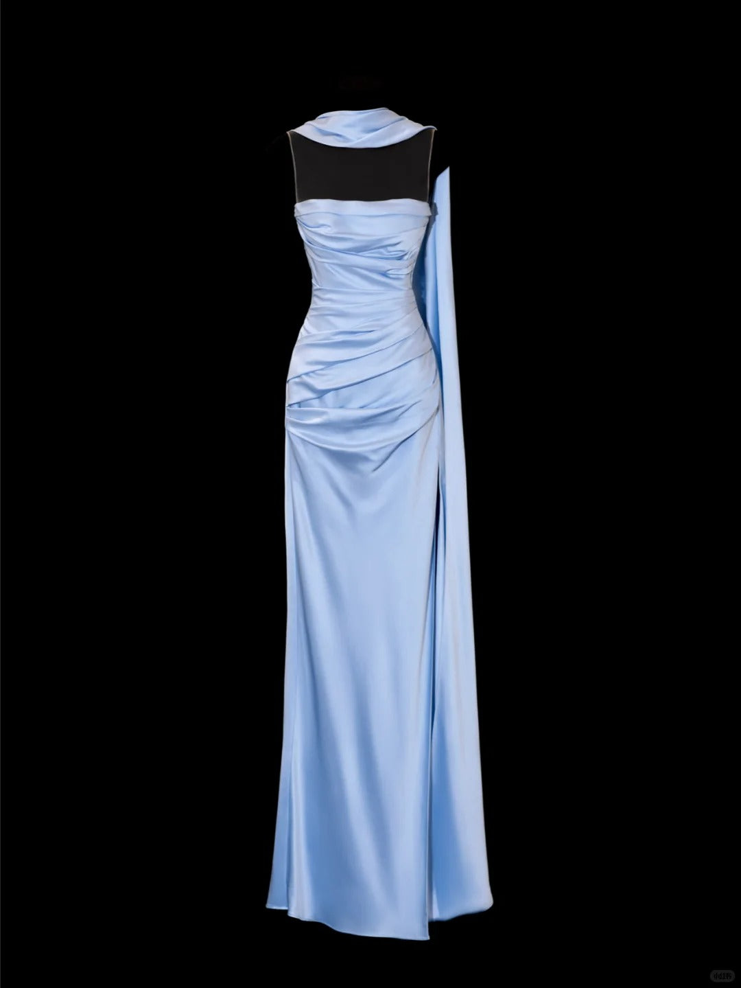 Girlhomeshops-Blau exquisite Perlen Mode lange Satin Ballkleid Abendkleid Partykleid gh5379
