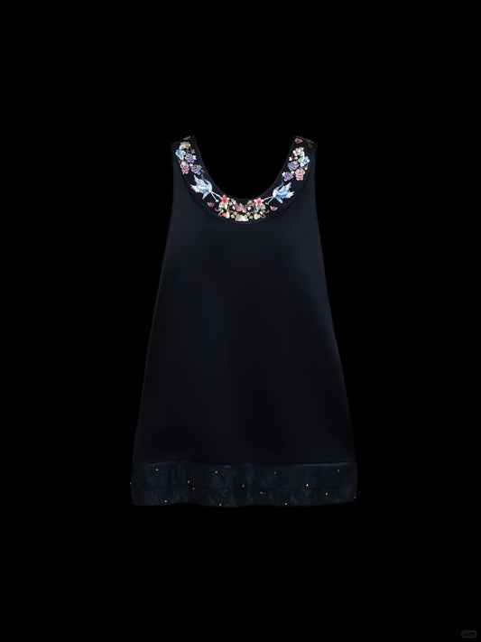 Girlhomeshops-Black exquisite floral elegant fairy girl short satin homecoming dress birthday dress gh5371