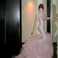 Pink Luxurious And Exquisite Pearl Embellishment Long Chiffon Mermaid Slim Fit Evening Gown gh6758
