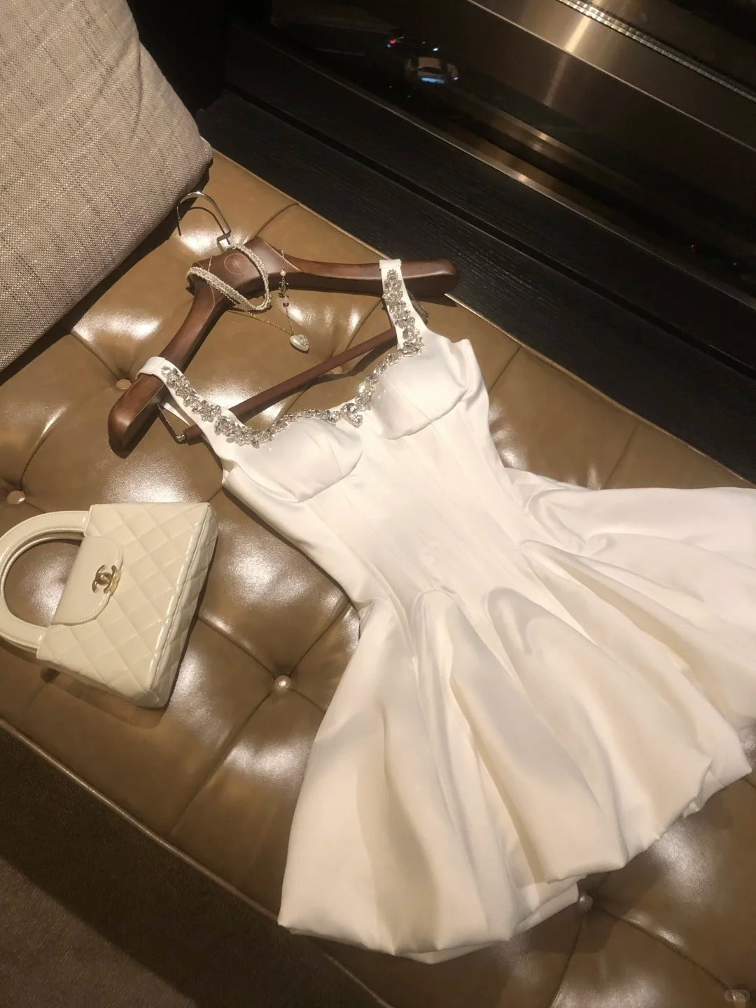Girlhomeshops-White short satin princess homecoming dress birthday party dress eighth grade dress gh5295