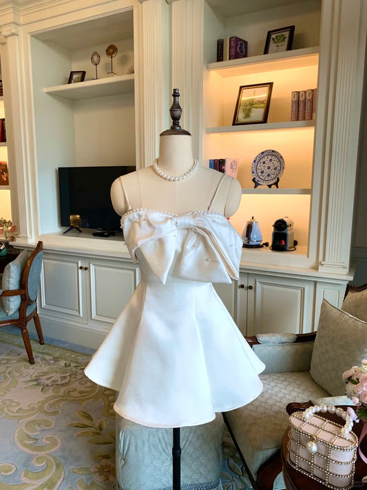 Girlhomeshops-White short satin princess homecoming dress birthday party dress eighth grade dress gh5294