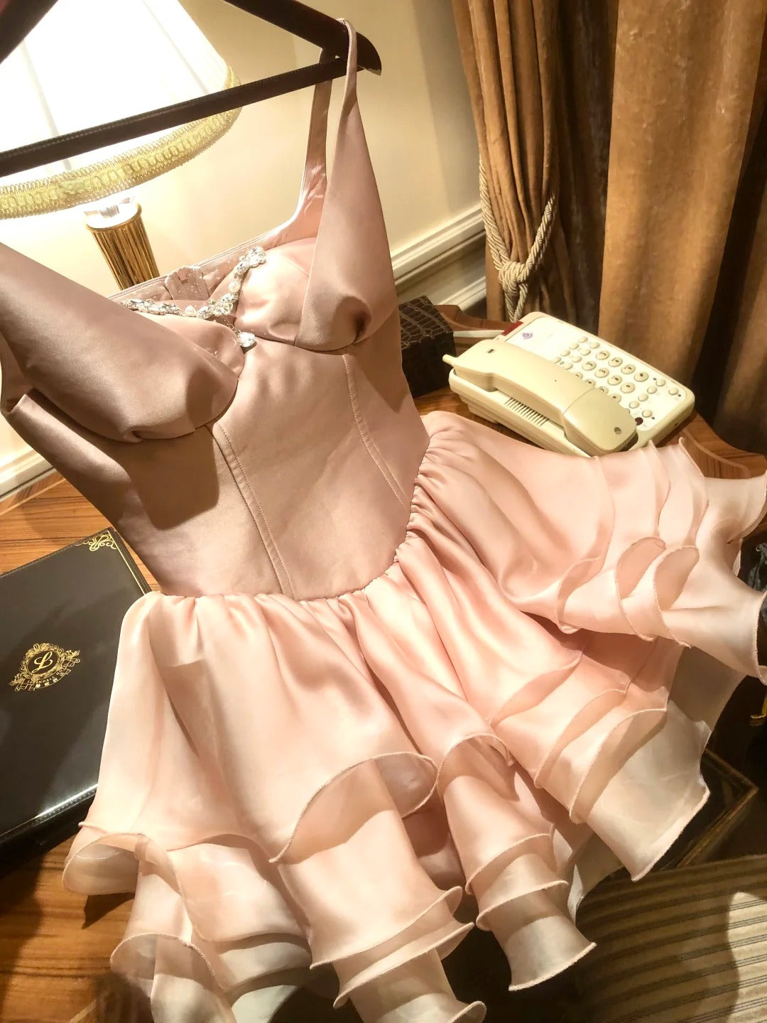 Girlhomeshops-Pink short satin tulle homecoming dress birthday party dress eighth grade dress gh5293