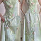 Girlhomeshops-🌷🌿Green tulip applique long satin floor-length Prom Dress evening dress gh5240