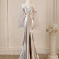 Silver Beautiful Elegant Spaghetti Strap Mermaid Fishtail Long Satin Ball Gown Evening Dress Birthday Party Dress gh4278