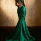 girlhomeshops-Sleeveless Deep V - Neck Backless Dark Green Satin Mermaid Dress, Retro Elegant Slim - fitting Floor - length Evening Gown  gh5827