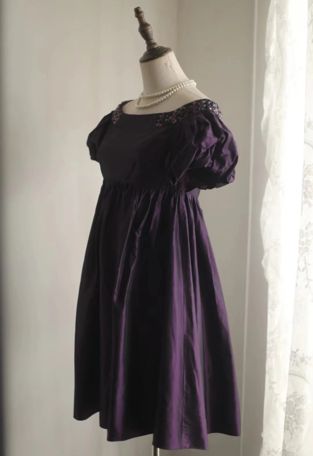 Purple Beaded Vintage Homecoming Dress Short Satin Prom Dress Evening Dress Graduation Dress gh4496