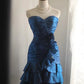 Blue Beaded Floral Homecoming Dress Short Satin Ball Gown Evening Gown Graduation Gown gh4495