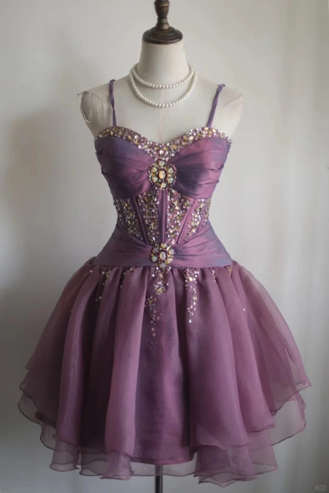 Purple retro palace puffy short homecoming dress princess dress taffeta satin organza handmade beaded adult ceremony birthday party gh4373