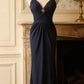 girlhomeshops-Elegant navy blue spaghetti strap deep V neck waist dress, vintage embellished elegant long evening gown  gh5826