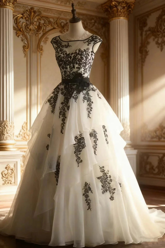 Girlhomeshops - Robe de princesse en organza, motif floral blanc et noir, motif cygne noir, tenue de cérémonie, d'anniversaire, de banquet, gh5833