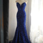 Robe de soirée bleu royal en queue de poisson, en velours, paillettes, perles, fente latérale, plissée, pour mariage, cérémonie, fête d'anniversaire, gh4326