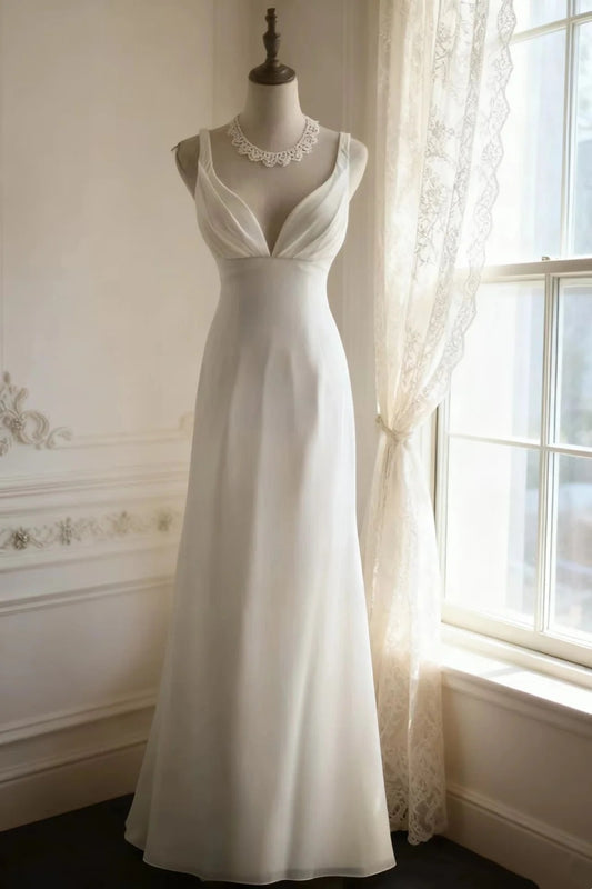 Girlhomeshops - Robe de mariée sirène blanche sans manches en mousseline de soie, coupe ajustée et minimaliste, longueur au sol (gh5831)