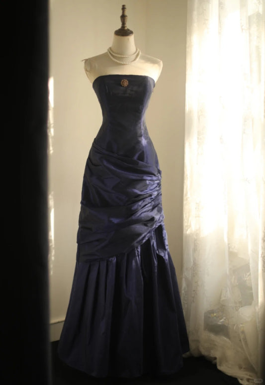 Girlhomeshops - Robe de soirée sirène longue en satin bleu, style princesse, GH5742